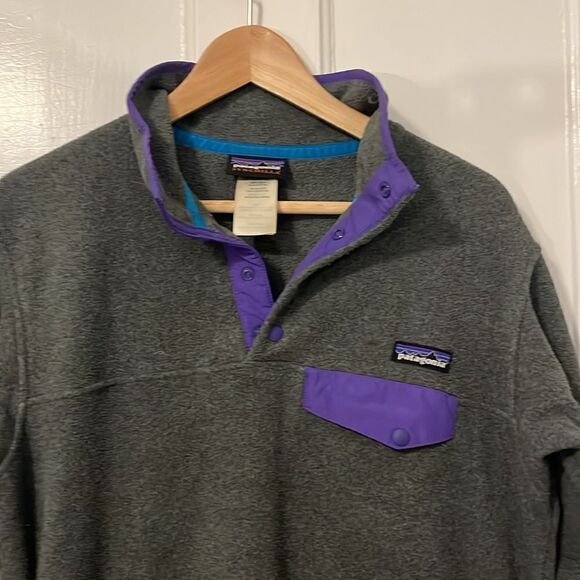 Patagonia Synchilla Gray Purple Pullover Fleece Jacket Sweater Size Small - Picture 3 of 12